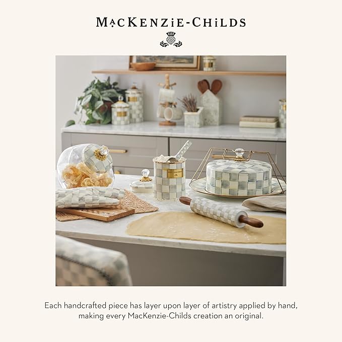 MACKENZIE-CHILDS Enamel Pinch Bowl, Small Bowl for Kitchen Ingredients, 1.5-Cup Capacity, Gray-and-White Sterling Check