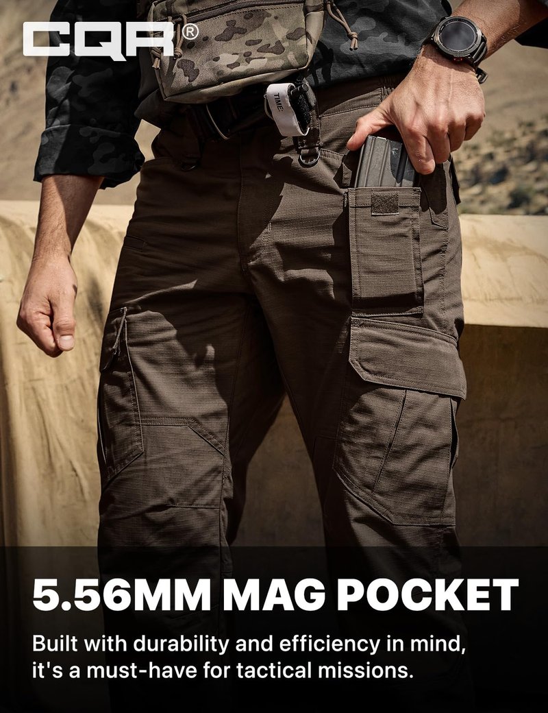 CQR Men's Tactical Pants, Water Resistant Ripstop Cargo Pants, Lightweight EDC Work Hiking Pants, Outdoor Apparel, Duratex Mag Pocket Dark Brown, 38W x 30L