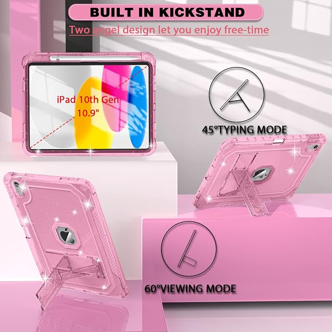 ZoneFoker Case for iPad 11-inch (A16) 2025 / iPad 10th Gen 10.9 inch 2022 Heavy Duty Shockproof Rugged Protective with Pencil Holder 11th / 10th Translucent Cover with Kickstand