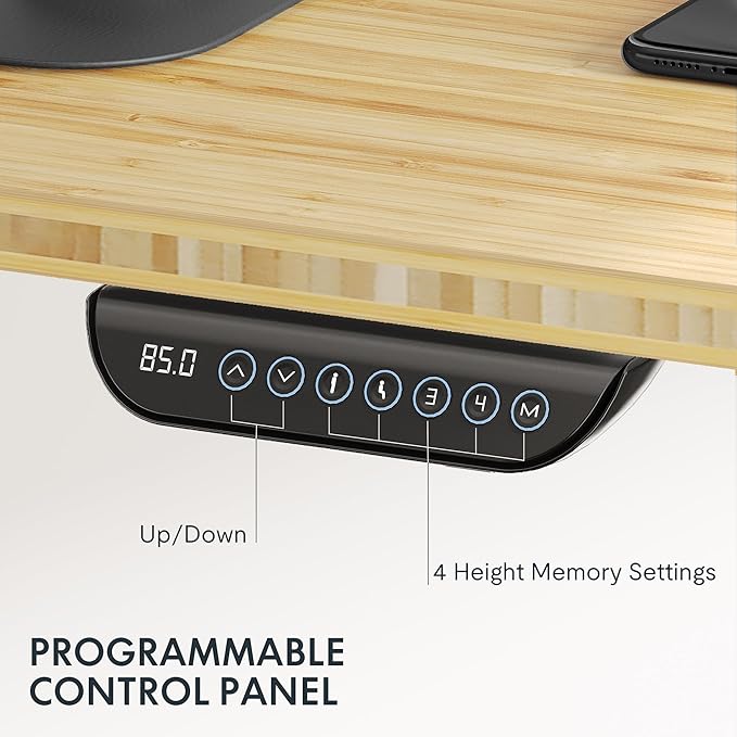 FLEXISPOT E6 MAX Bamboo Dual Motor 3 Stages Standing Desk 48x24 Inch Whole-Piece Board Electric Height Adjustable Stand Up Desk 150KG Load Capacity(White Frame + Bamboo Desktop)