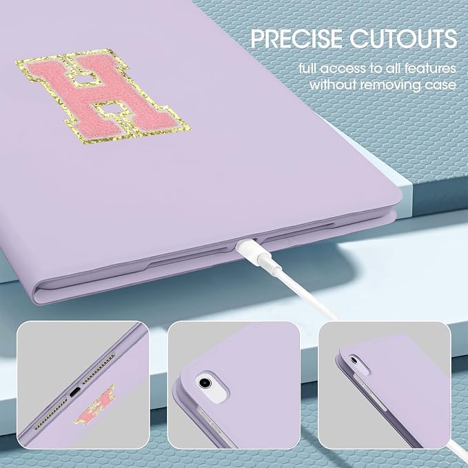 for iPad 9th Generation 10.2 Inch 2021/2020/2019 Case Initial Chenille Letter Suture Personalized for iPad 9th/8th/7th Generation Case with Auto Sleep/Wake Pencil Holder (Black A)