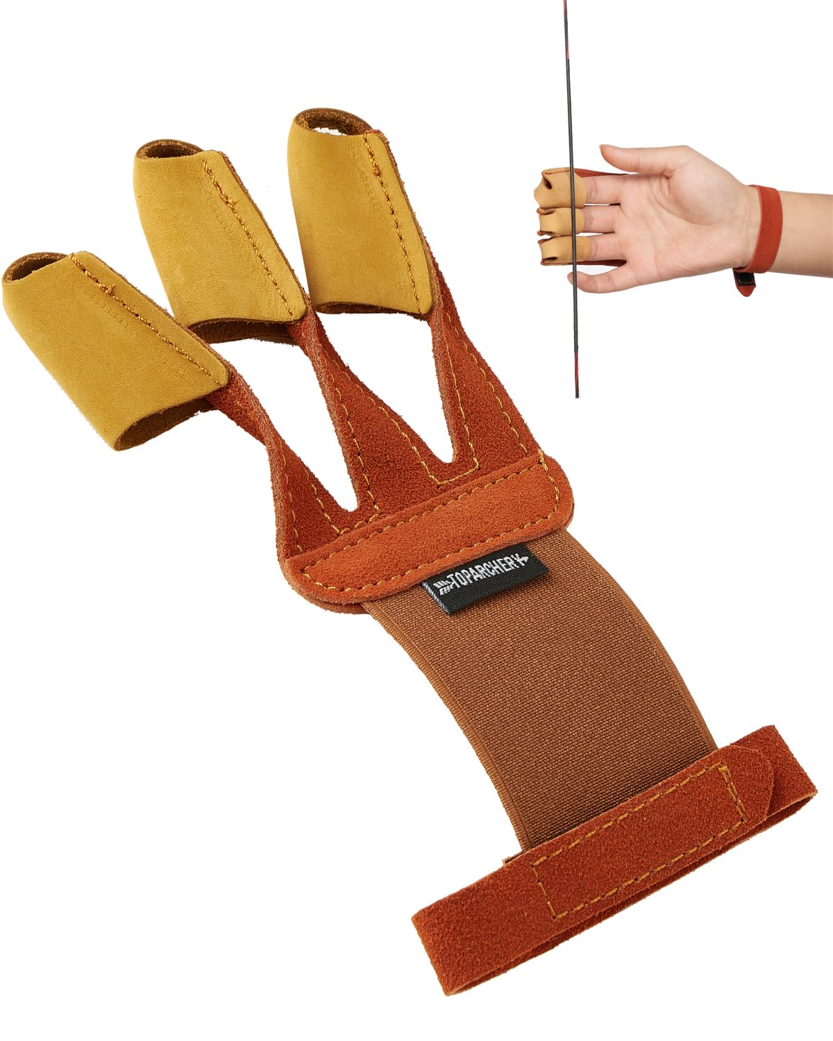 TOPARCHERY Archery Gloves Archery Finger Guard Leather with Adjustable Strap, Suitable for Left and Right Hands