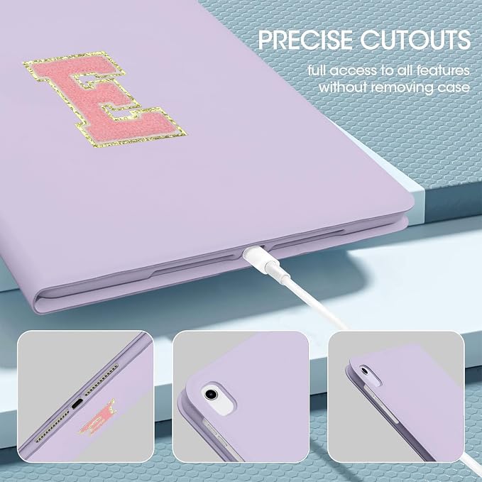 for iPad 9th Generation 10.2 Inch 2021/2020/2019 Case Initial Chenille Letter Suture Personalized for iPad 9th/8th/7th Generation Case with Auto Sleep/Wake Pencil Holder (Black A)