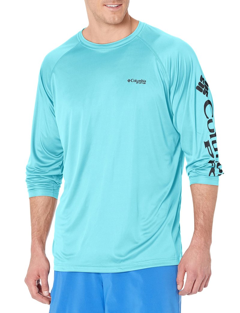 Columbia Men's PFG Terminal Tackle Long Sleeve Fishing Shirt, Gulf Stream/Black Logo, X-Small