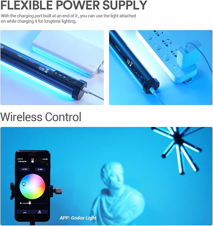 Godox TL30 RGB Tube Light, CRI 97+ TLCI 99+ Handheld Full Color LED Video Light Wand, 2700K-6500K Dimmable LED Light Stick, 37 FX Light Effects, 2900mAh Battery, Bluetooth APP Control