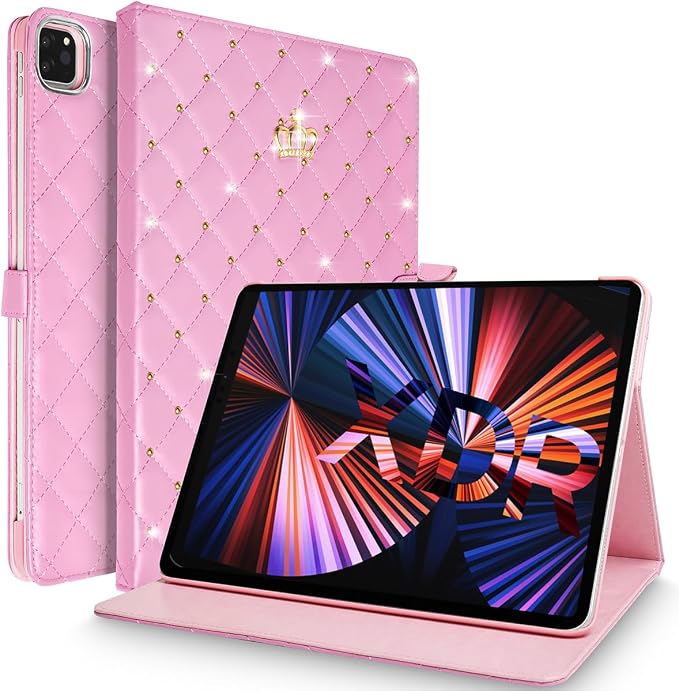 for iPad Pro 11 inch Case 2022(4th Gen)/2021(3rd Gen)/2020(2nd Gen)/2018 (1st Gen)Cute Crown Bling Diamond PU Leather Smart Auto Sleep/Wake Stand Shockproof Cover for iPad Pro 11 Inch Black