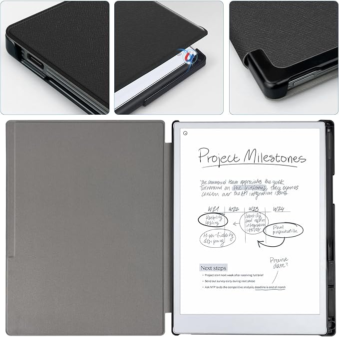 Case for Remarkable Paper Pro Tablet 11.8 (Released in 2024) Hard Back Shell Protective Book Folio Cover with Built-in Pen Holder with Auto Sleep/Wake Function.