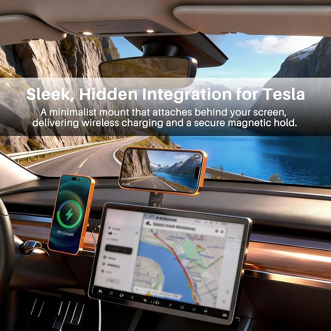15W Wireless Charger Magnetic Phone Holder for Laptop &amp Tesla | Foldable Invisible Fast for Magsafe Charger 360° Adjustable &amp 180° Swivel Continuity Camera Mount Dual-Screen for iPhone