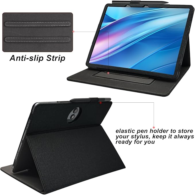 Hand Strap Case for 11.5 TCL NxtPaper 11 Plus (9469X) Tablet PU Leather Bidirectional Multi-Angle Stand Cover with Auto Sleep &amp Wake/Elastic Pen Holder (Black)