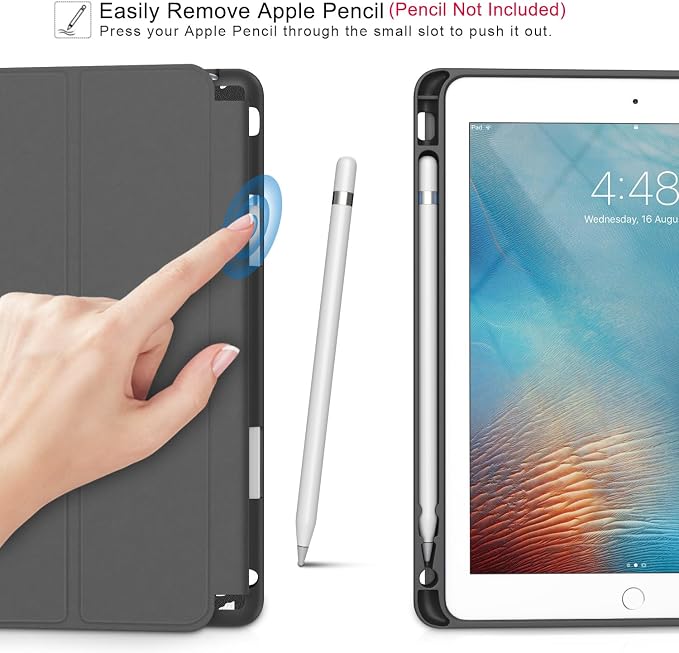 Soke Case Fits for iPad 6th/5th Generation with Pencil Holder - [Full Body Protection + Auto Wake/Sleep] Shockproof Soft TPU Back Cover for Apple iPad 9.7 inch 2018/2017 Black