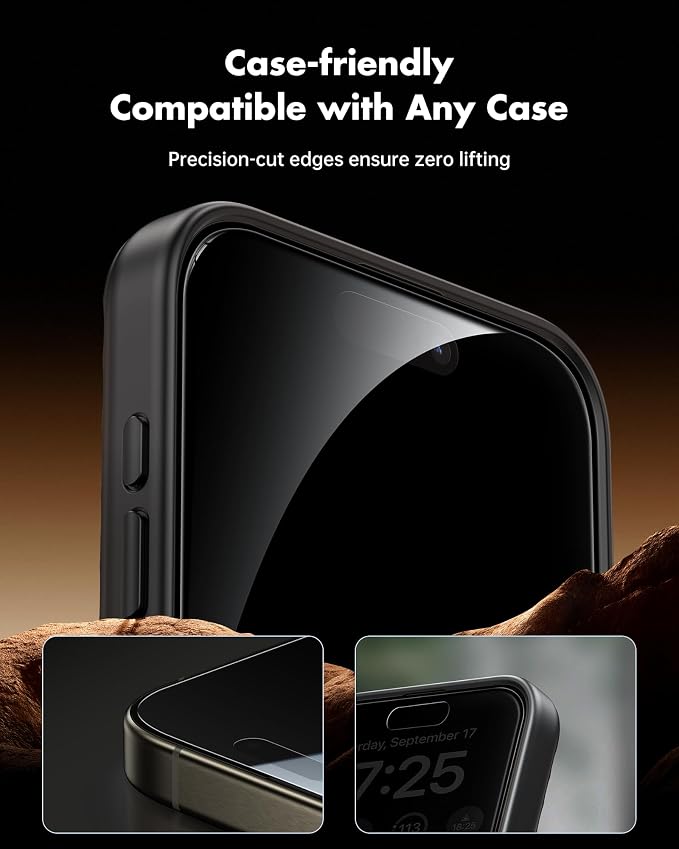 UNBREAKcable Privacy Screen Protector for iPhone 15 (6.1) 25° Anti-Spy Tempered Glass Easy Install Alignment Frame Case-Friendly 9H Hardness Anti-Fingerprint 3-Pack