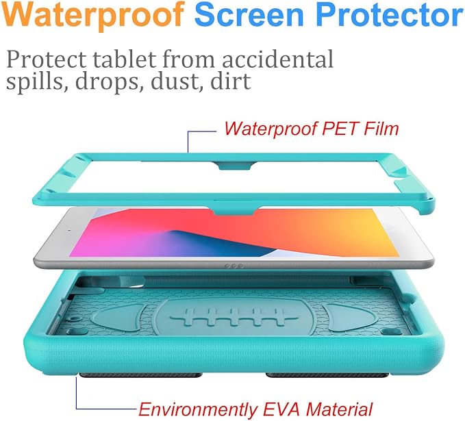 BMOUO Kids Case for iPad 9th/8th/7th Generation (iPad 10.2 Inch 2021/2020/2019) with Built-in Screen Protector Durable Shockproof Handle Stand iPad 9th 8th 7th Generation Case for Kids Black