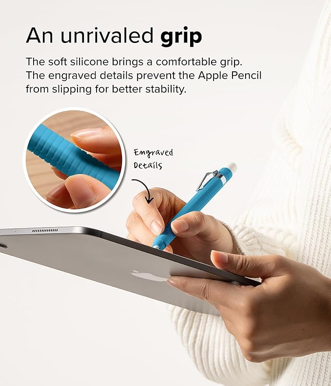 Ringke Silicone Drafting Pencil Case Compatible with Apple Pencil 2nd Generation and Apple Pencil Pro Case, Perfect Grip Silicone Protective Cover Sleeve Accessories - Blue