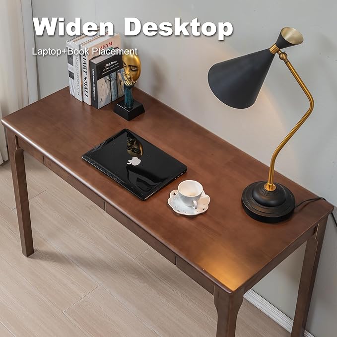 Solid Wood Desk, Gaming Study Home Office Desks for Work, Student PC Desk for Bedroom, Small Computer Desk for Small Spaces, Easy to Assemble (Walnut Color, 47inch)