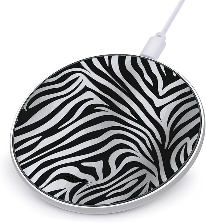Zebra Print Wireless Charger Aluminum Alloy Frame 10W Fast Charging Pad with Indicator Light 6mm Thin &amp Portable Wireless Charging Pad for Travel Home Office Desk