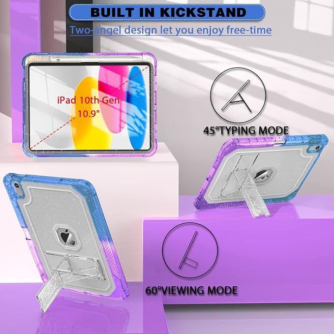 ZoneFoker Case for iPad 11-inch (A16) 2025 / iPad 10th Gen 10.9 inch 2022 Heavy Duty Shockproof Rugged Protective with Pencil Holder 11th / 10th Translucent Cover with Kickstand