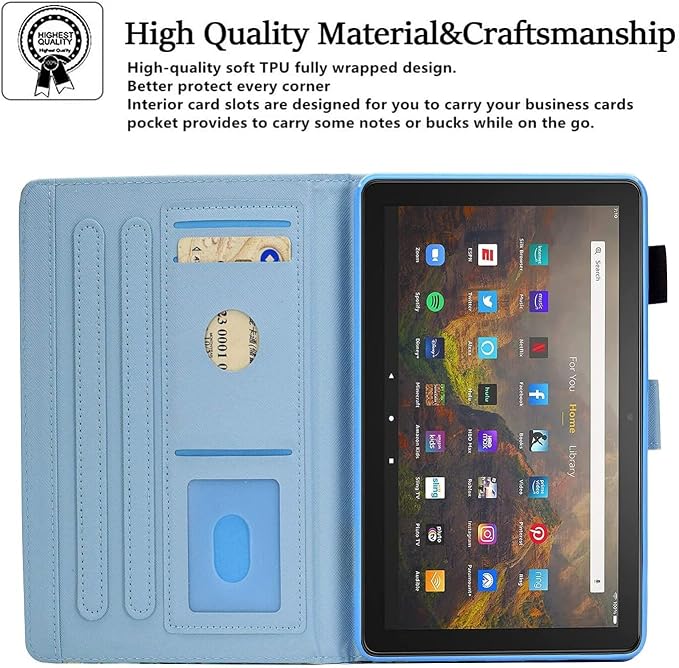 Case for Kindle Fire HD 10/10 Plus 13th/11th Generation 2023/2021 | PU Leather Folio Folding Stand Protective Cover for Fire HD 10.1 inch Tablet Auto Sleep Wake Hummingbird