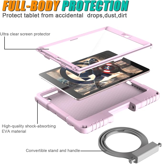 Kids Case for iPad 5th/6th Generation 9.7-inch 2017/2018 Release Lainergie iPad Air 2 Case with Screen Protector iPad Pro 9.7 Protective Cover Case Lightweight Shockproof with Handle Stand Black
