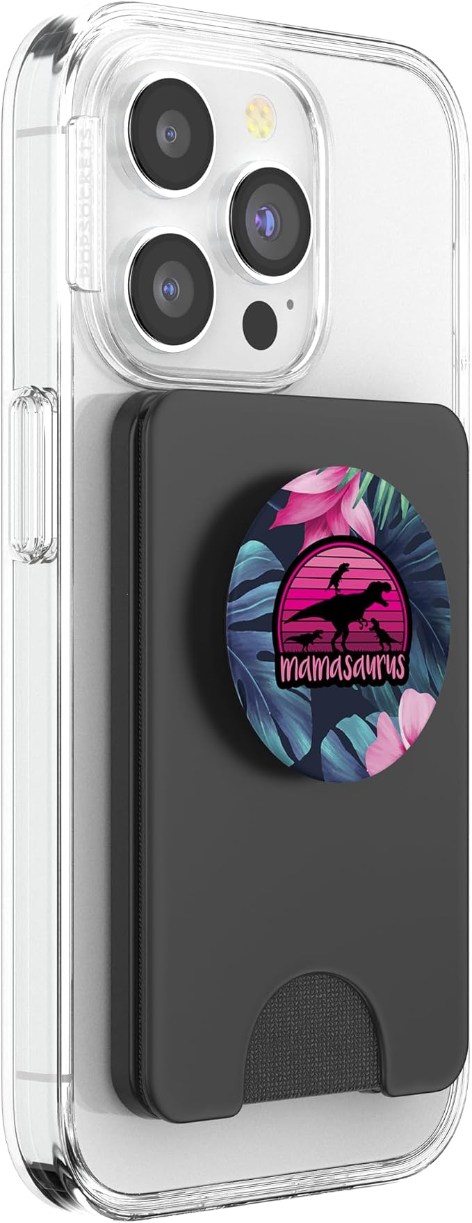 Mamasaurus Floral - 3 Kids Retro Funny Gift For Mother Case PopSockets Adhesive PopGrip