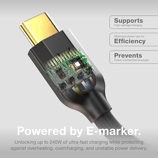 NOCO XGrid XC1: 240W USB-C to USB-C Cable with 3-Foot Durable Design | USB-IF Certified Smart E-Marker Chip 480Mbps Data UltraFlex Braided Nylon &amp Silicone Jacket 10000-Bend Tested