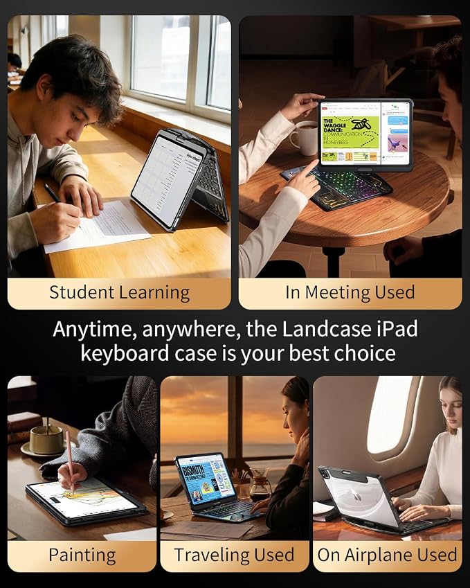 360°Rotation Bluetooth Keyboard Case for iPad 11th Gen（A16）10th 10.9 inch | iPad keyboard case 11/10th generationTouchpadKeyboard Battery Level Visualization360° rotateand 180° flip7-color backlit