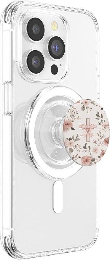 Aesthetic Christian with Bow &amp Flower Pink Faith Bow Cross PopSockets Adhesive PopGrip