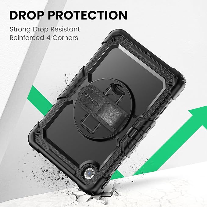 SEYMAC Case for Lenovo Tab M11/K11 11 Inch Black | Heavy Duty Shockproof Protective Built-in Screen Protector 360° Rotating Stand Hand/Shoulder Strap