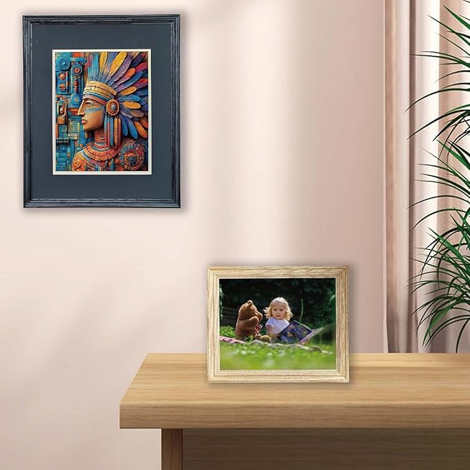 8x10 picture Frame Matted to 5x7, 5*7 Picture Frame with Mat ,8*10 Solid Oak Wood Picture Frames Tabletop or Wall Mount Display，8 by 10 Premium Photo Frame with Real HD Tempered Glass ,Oak Color, 1 Pack