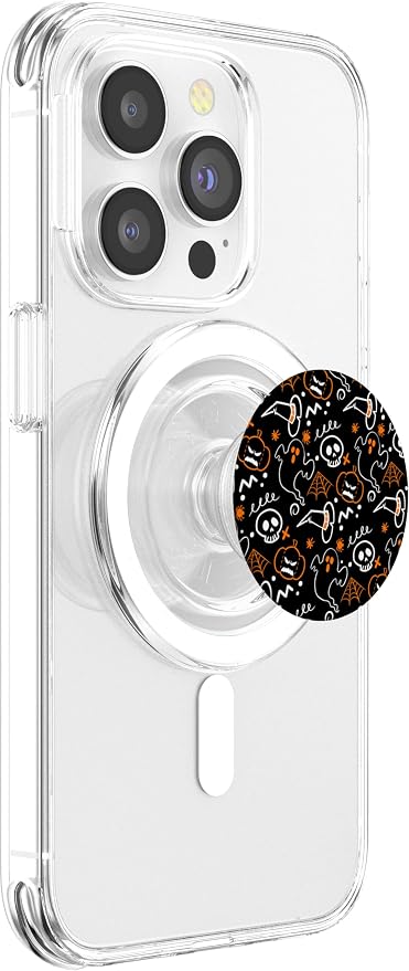 Ghost Skeleton Pumpkin Witch Hat Cute Halloween Pattern PopSockets Adhesive PopGrip