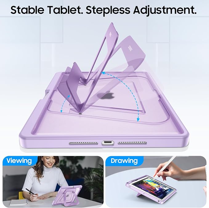 Fintie Shockproof Case for iPad 9th / 8th / 7th Generation 10.2 Inch | Slim Frosted Hard Back Cover Multi-Angle Viewing Built-in Kickstand &amp Pencil Holder Anti-Scratch Black