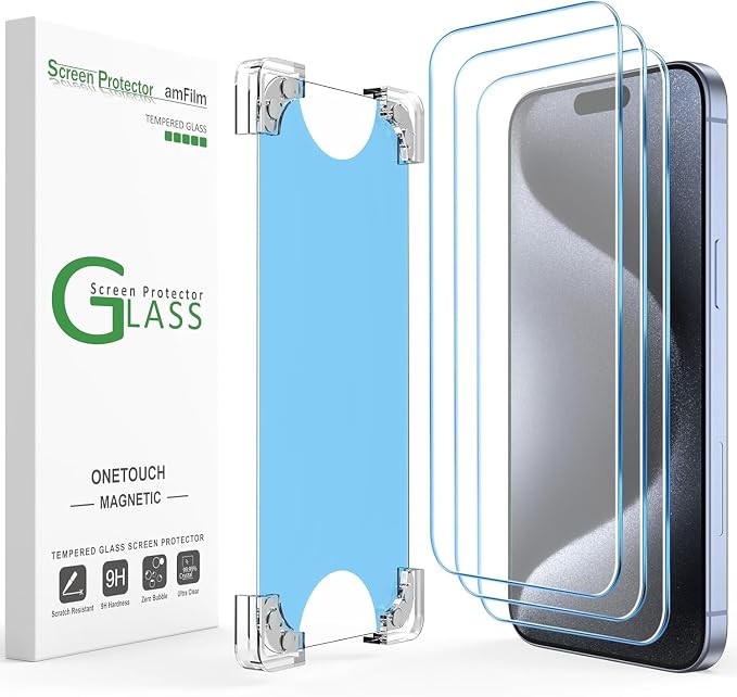 amFilm 2 Pack Magnetic OneTouch Compatible with iPhone 13 Pro Max 6.7/ iPhone 14 Plus 6.7 Screen Protector Tempered Glass Full Coverage with Easy Installation Kit (Magnetic &amp Reusable)