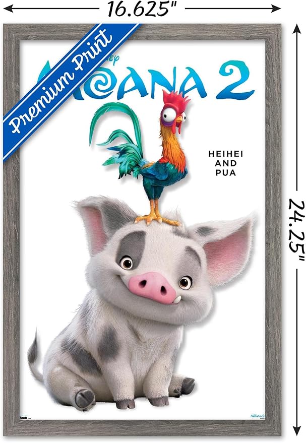 Disney Moana 2 - Heihei and Pua Feature Series Wall Poster, 22.4L" x 14.7W", Barnwood Framed Version