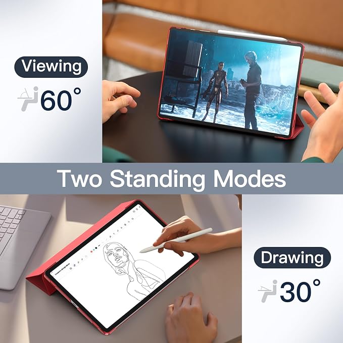 JETech Case for Samsung Galaxy Tab S10 Plus/Tab S9 Plus 12.4-Inch Translucent Back Tri-Fold Stand Protective Tablet Cover Support S Pen Charging Auto Wake/Sleep (Black)