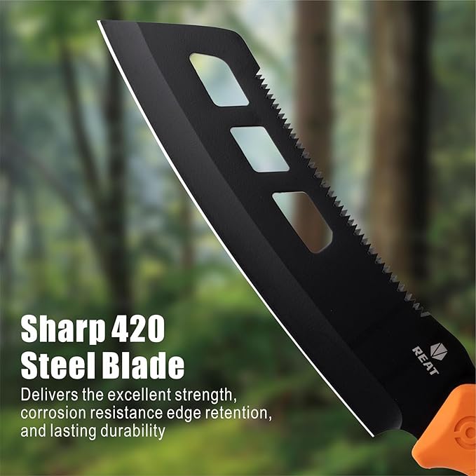REAT Machete with Saw,16" Heavy Duty Machete with Sheath, Dual-Purpose Gardening Machete Knife for Chopping and Sawing,Ergonomic No-Slip Handle