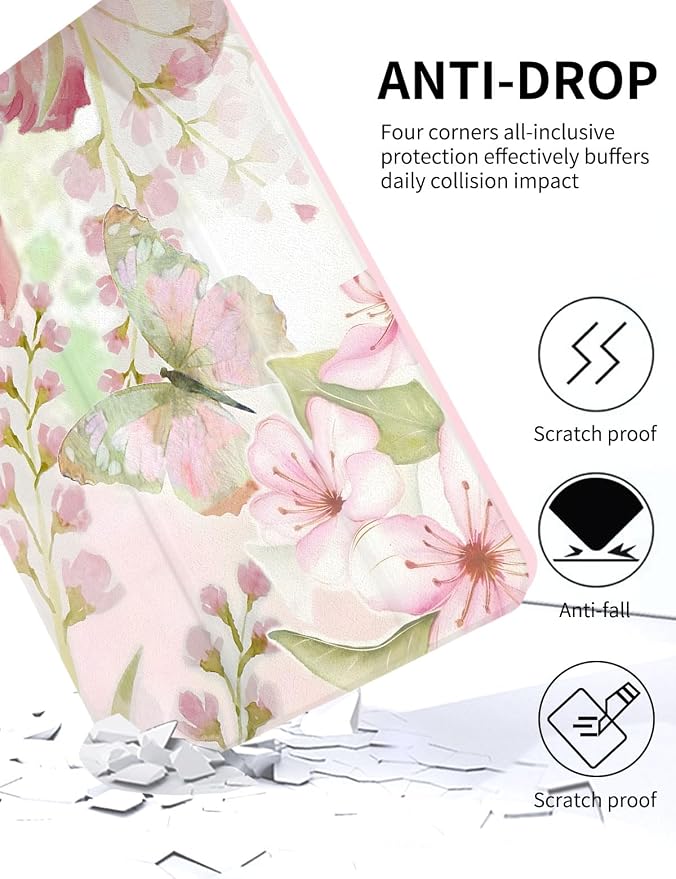 Case for iPad 9th/ 8th/ 7th Generation Case 10.2&amp10.5 Inch (2021/2020/2019 Release) Slim Lightweight Soft Trifold Back Cover with Pencil Holder &amp Auto Sleep/Wake Cover Cherries Cheetah Bows