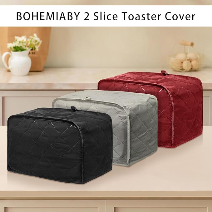 BOHEMIABY Toaster Cover 2 Slice, Bread Dust Cover & Fingerprint Protection-Polyester & Cotton, Kitchen Small Appliance(Grey)