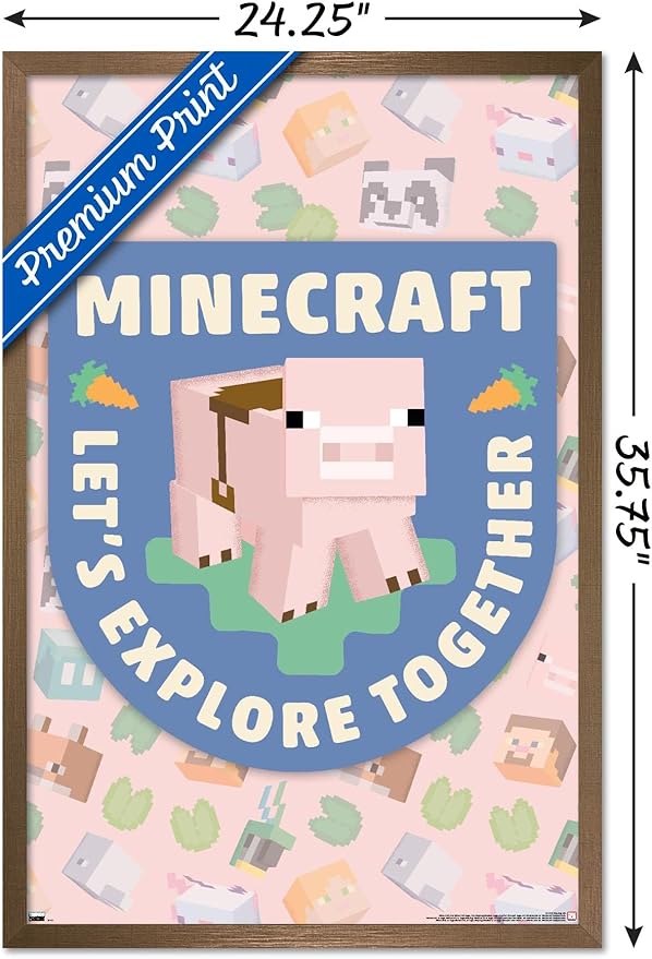 Trends International Minecraft - Let's Explore Together Wall Poster, 34L x 22.4W, Bronze Framed Version