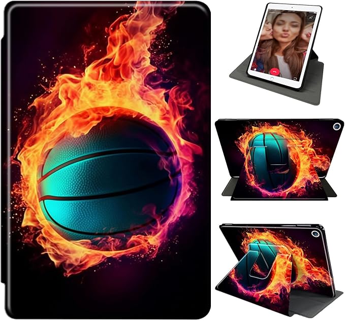 for iPad 10.2 Rotating Case 360° Protection Adjustable Kickstand Cover for iPad 10.2 (7th8th9th Generation) Shockproof Durable Lightweight PU Leather for iPad 10.2 Stand Case Basketball
