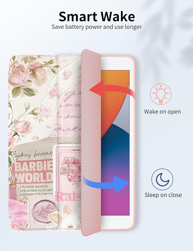 Case for iPad 9th/ 8th/ 7th Generation Case 10.2&amp10.5 Inch (2021/2020/2019 Release) Slim Lightweight Soft Trifold Back Cover with Pencil Holder &amp Auto Sleep/Wake Cover Cherries Cheetah Bows