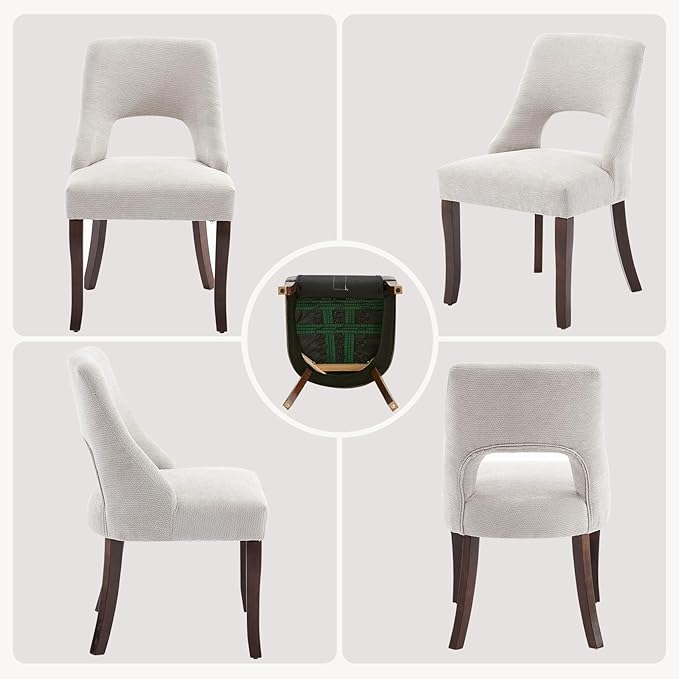 UVV Wooden Dining Chairs Set of 4, Mid Century Modern Upholstered Dining Room Chair Kitchen Chairs, Chenille Dinner Chair with Solid Wood Legs for Kitchen Dining Room, Light Grey-Chenille