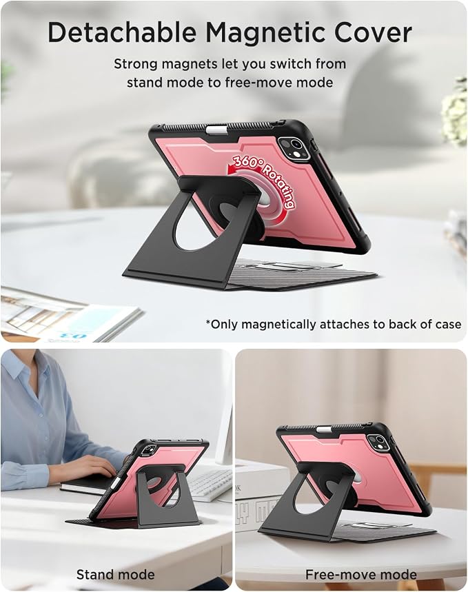 Miimall Leather Case for iPad Pro 13 Inch 2025/2024(M5/M4) with Pencil Holder [Magnetic Back Cover] [Multi-Angle Landscape&ampPortrait Viewing] [360°Rotating Magnetic Stand] Non-Slip Folio Cover Bl