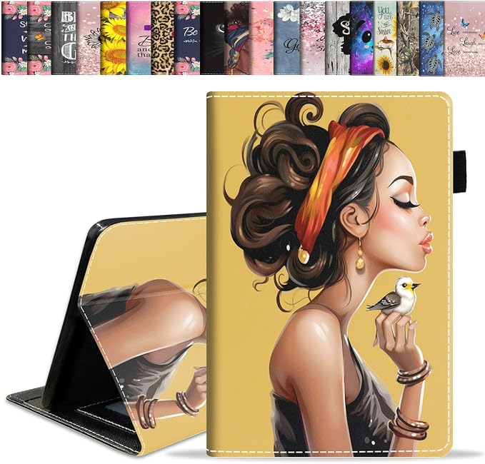 Case for Amazon Kindle Fire HD 10 Tablet 10.1 (9th/7th Generation 2019/2017 Release) Slim Folding Stand Folio Cover with Card Slot &amp Auto Wake/Sleep - African American Girl
