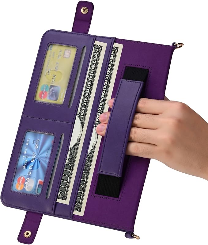 Handbag Case for Samsung Galaxy Tab S10 FE/S9 FE 10.9/S9/S8/S7 11 Techcircle Folio Stand Crossbody Wallet Protective Cover with S Pen Holder &amp Card Slots Hand Strap &amp Shoulder Strap Black