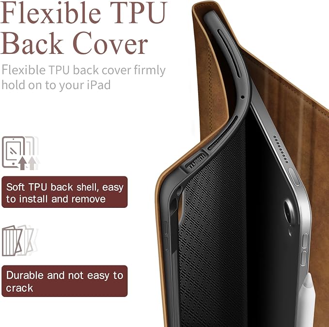 Antbox Case for iPad Air 11-inch M4/M3/M2 (2026/2025/2024) iPad Air 5th/4th Generation 10.9'' Vegan Leather with Pencil Holder Typing Angle Auto Sleep/Wake Muti-Stand