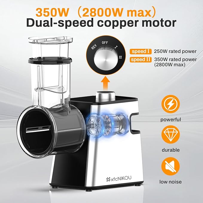 XFCNIKOU Electric Meat Grinder, Cheese Grater, 2800W Max Stainless Steel Veggie Shredder, Vegetable Cutter with 5 Slice Blades, 3 Grinding Plates, Sausage Stuffer & Kubbe Kit, for Home Kitchen Use