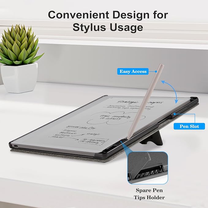CoBak Stand Case for Remarkable 2 Paper Tablet 2020 10.3 with Hand Strap | Lightweight and Hard Back Shell Protective Book Folio Cover with 2 Kickstand Stand Angles and Pen Holder Features Black