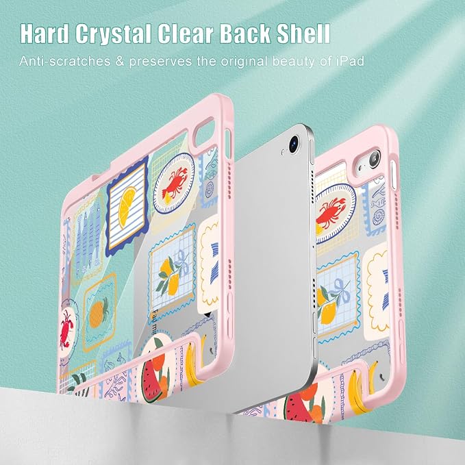 Case for iPad mini (A17 Pro 7th Generation) 2024/iPad Mini (6th Gen) 8.3 Inch with [Built-in Pencil Holder] Shockproof Cover with Clear Transparent Back Shell &amp Auto Wake/Sleep - Blue Bows