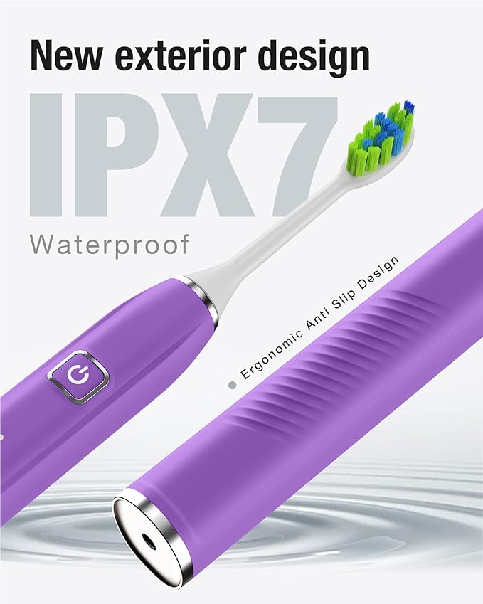 7AM2M Sonic Electric Toothbrush with 6 Brush Heads for Adults&Kids, One Charge for 120 Days, Wireless Fast Charge, 5 Modes, 40000VPM Powered Toothbrush, 2 Minutes Built in Smart Timer - Purple