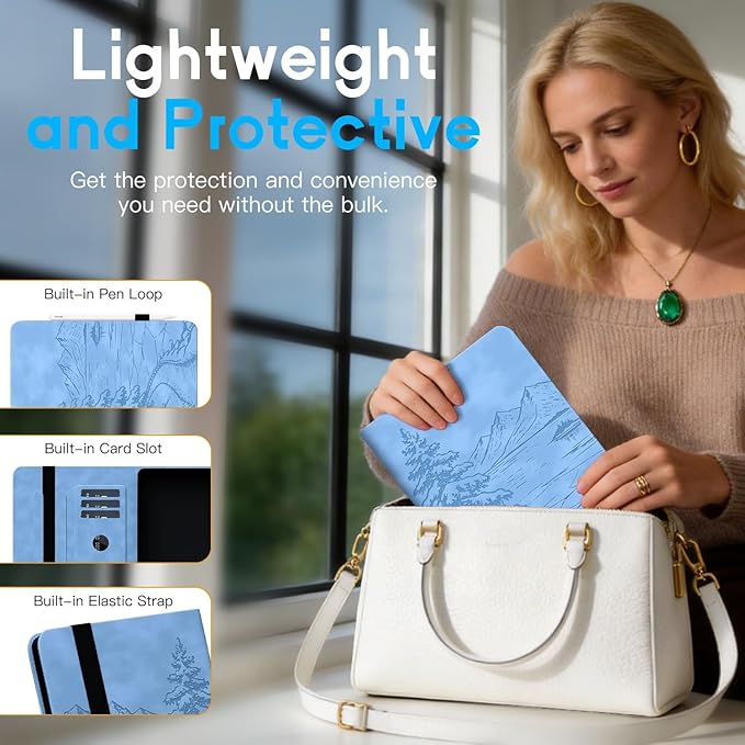 Galaxy Tab S10 Lite / S10 FE / S9 FE Case(10.9 Inch) Frozen Lake Premium Leather with Soft-Touch Feel Built-in Card Slots Adjustable Kickstand Slim and Lightweight ICY Blue