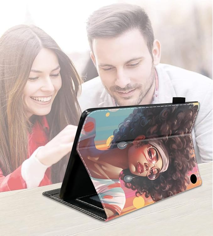 Case for Amazon Kindle Fire HD 8/Fire HD 8 Plus Tablet (12th/10th Generation 2024/2022/2020 Release) Slim PU Leather Cover with Card Slot &amp Auto Wake/Sleep African American Women